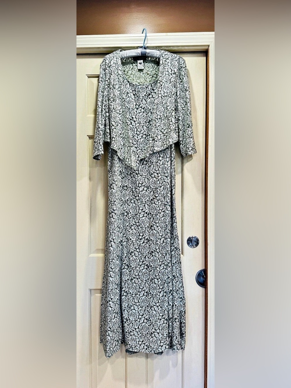 Alex Evenings Sequin Lace Jacket Long Gown Set Green & White Size 14